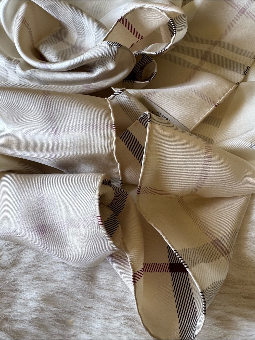 Burberry Beige Plaid Silk Square Scarf - Picture 13 of 16